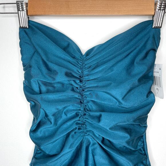 Jade Swim Yara Strapless Shirred One Piece Swimsuit In Teal Shimmer Size XS New - Picture 4 of 11